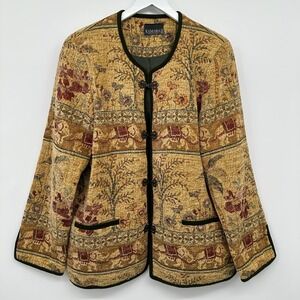 Vintage Tapestry Jacket Blazer Size L XL Lined Elephant Earthy Textured Hungary